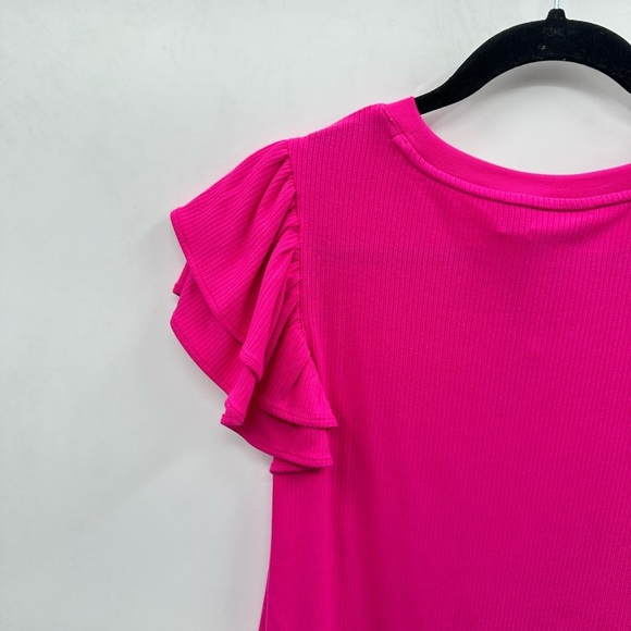 ON 34th Pink ribbed woman Flutter sleeve ribbed shabby chic summer top NWT L - Picture 12 of 13